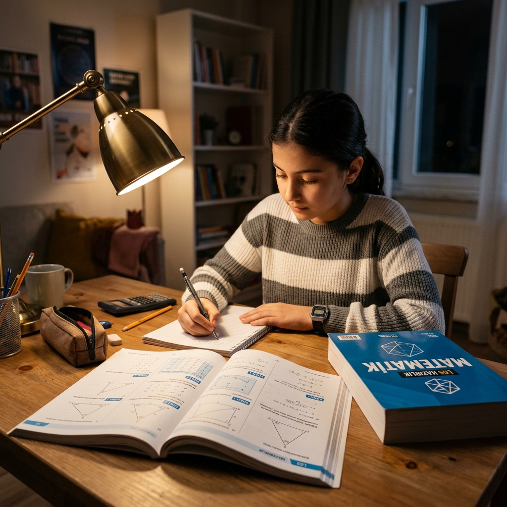 LGS Matematik çalışırken masada odaklanmış öğrenci