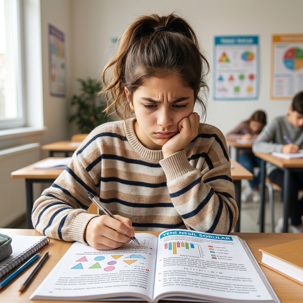 Yeni nesil sorularla mücadele eden bir öğrenci